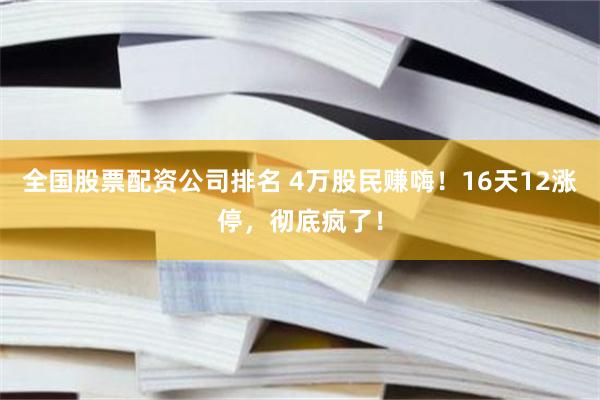 全国股票配资公司排名 4万股民赚嗨！16天12涨停，彻底疯了！
