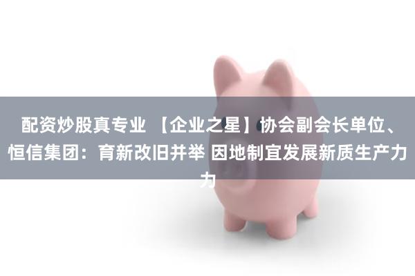 配资炒股真专业 【企业之星】协会副会长单位、恒信集团：育新改旧并举 因地制宜发展新质生产力