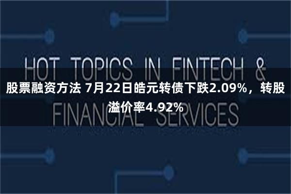 股票融资方法 7月22日皓元转债下跌2.09%，转股溢价率4.92%