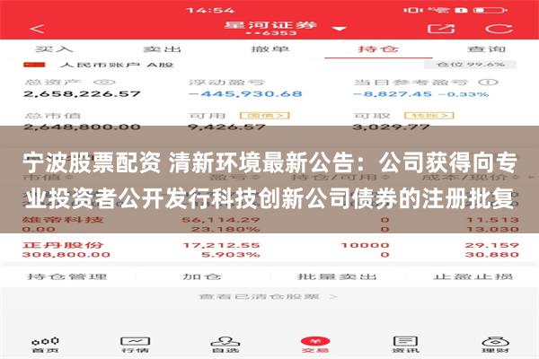 宁波股票配资 清新环境最新公告：公司获得向专业投资者公开发行科技创新公司债券的注册批复